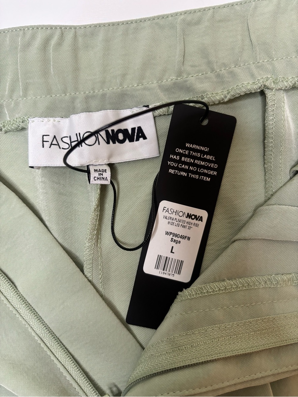 Fashion Nova Valeria Pleated High Rise Wide Leg Trousers - Sage Green - Picture 6 of 6
